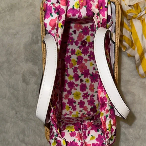 Kate Spade Tan Wicker Tote with White Handles - Picture 4 of 9